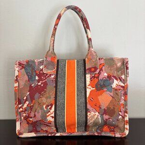 Vince Camuto Multi Colored Orange Black Purple Abstract Art Canvas Tote